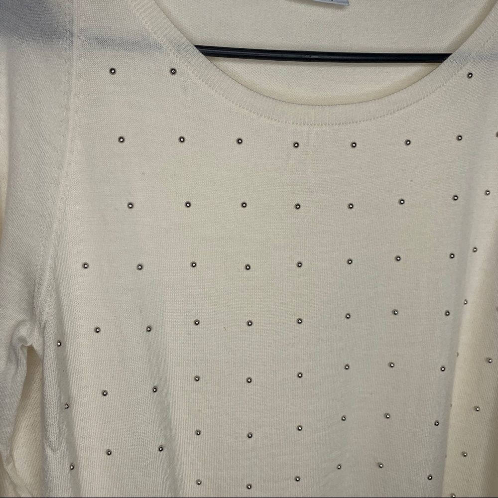 Akris Punto Sheer Wool Cream Embellished Sweater size 10 - Picture 3 of 7